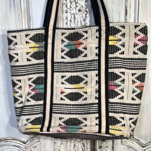 Patterned Tote Bag with Black and Yellow Accents Made In India - Picture 3 of 7